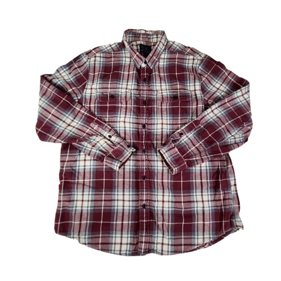 American Eagle Shirt Mens 2XL XXL Red Gray Plaid Flannel Button Up Long Sleeve - Picture 1 of 9